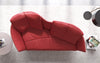 Rotes Stoffsofa von Desede Switzerland mit dekorativer Naht auf hellem Teppich.