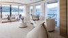 Elegantes, cremefarbenes Ledersofa von Desede Switzerland auf luxuriöser Yacht mit Meerblick.