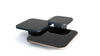Drei schwarze Couchtische mit Glasplatten und Leder von Desede Switzerland.