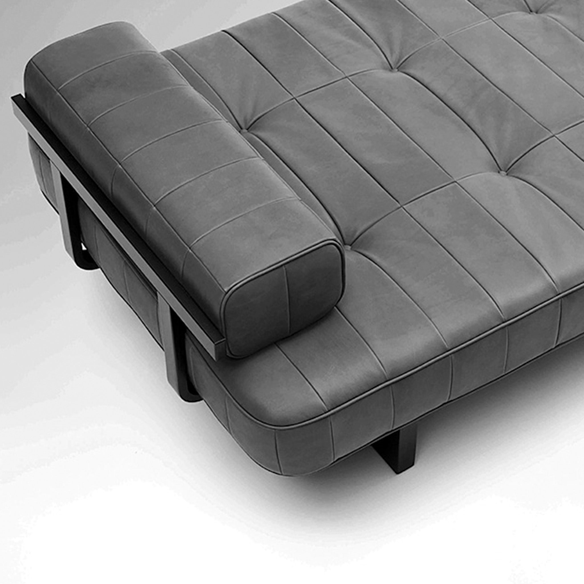 Graues Ledersofa DS-80 von Desede Switzerland mit gesteppter Oberfläche und abnehmbarer Rückenlehne.