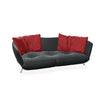 Schwarzes Ledersofa mit roten Kissen von Desede Switzerland, ideal für stilvolles Wohnen.